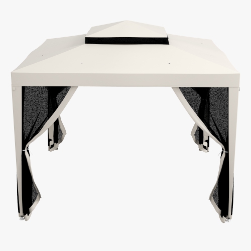 Outsunny 10' x 10' Canopy Tent, Party Tent with Mesh Netting and Double Tier Roof for Backyard, Garden, Patio, Outdoor, Cream White