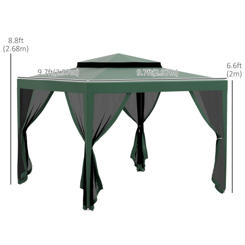 Outsunny 10' x 10' Canopy Tent, Party Tent with Mesh Netting and Double Tier Roof for Backyard, Garden, Patio, Outdoor, Green