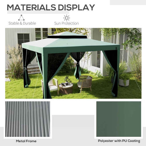 Outsunny 10' x 10' Canopy Tent, Party Tent with Mesh Netting and Double Tier Roof for Backyard, Garden, Patio, Outdoor, Green