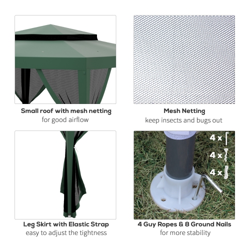 Outsunny 10' x 10' Canopy Tent, Party Tent with Mesh Netting and Double Tier Roof for Backyard, Garden, Patio, Outdoor, Green