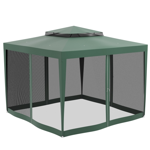 Outsunny 10' x 10' Canopy Tent, Party Tent with Mesh Netting and Double Tier Roof for Backyard, Garden, Patio, Outdoor, Green