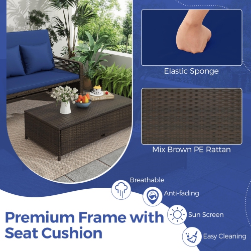 Costway Patio Rattan Daybed Wicker Loveseat Sofa with Multifunctional Ottoman