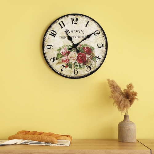 HIKOLAYAE  Classic Noble Rose Pattern Wall Clock