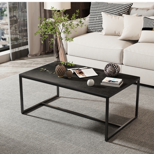 40 Inch Rectangle Heavy Duty Marble Coffee Table Modern Coffee Table Durable Waterproof Side Table with Sintered Stone-top Sturdy Metal Leg for Home