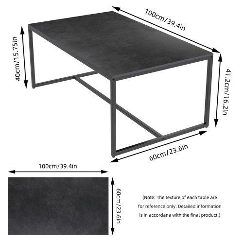 40 Inch Rectangle Heavy Duty Marble Coffee Table Modern Coffee Table Durable Waterproof Side Table with Sintered Stone-top Sturdy Metal Leg for Home