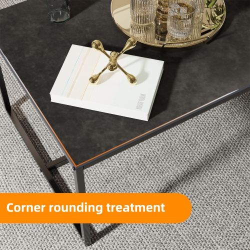 40 Inch Rectangle Heavy Duty Marble Coffee Table Modern Coffee Table Durable Waterproof Side Table with Sintered Stone-top Sturdy Metal Leg for Home