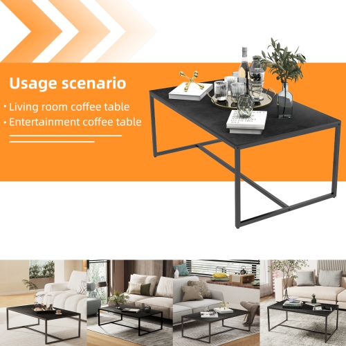 40 Inch Rectangle Heavy Duty Marble Coffee Table Modern Coffee Table Durable Waterproof Side Table with Sintered Stone-top Sturdy Metal Leg for Home