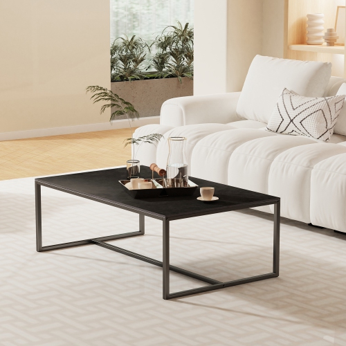 40 Inch Rectangle Heavy Duty Marble Coffee Table Modern Coffee Table Durable Waterproof Side Table with Sintered Stone-top Sturdy Metal Leg for Home