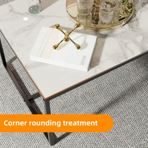 40 Inch Rectangle Heavy Duty Marble Coffee Table Modern Coffee Table Durable Waterproof Side Table with Sintered Stone-top Sturdy Metal Leg for Home