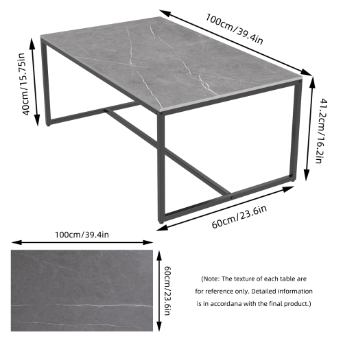 40 Inch Rectangle Heavy Duty Marble Coffee Table Modern Coffee Table Durable Waterproof Side Table with Sintered Stone-top Sturdy Metal Leg for Home