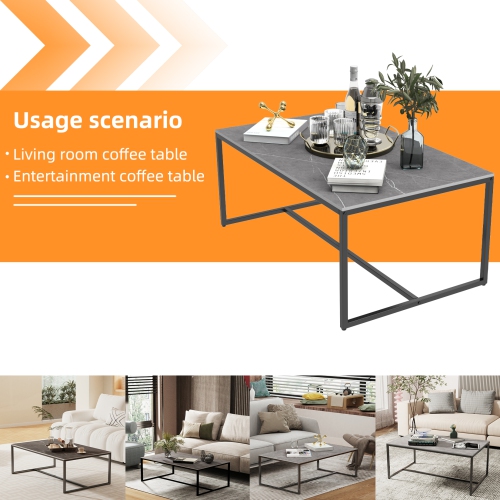 40 Inch Rectangle Heavy Duty Marble Coffee Table Modern Coffee Table Durable Waterproof Side Table with Sintered Stone-top Sturdy Metal Leg for Home