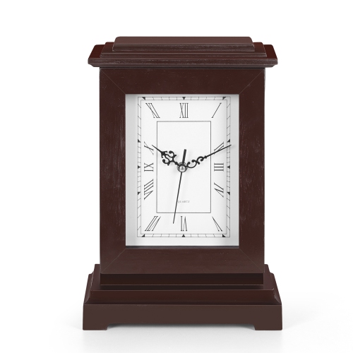 HIKOLAYAE  Classic Desktop Clock With Hidden Storage Space In Mahogany