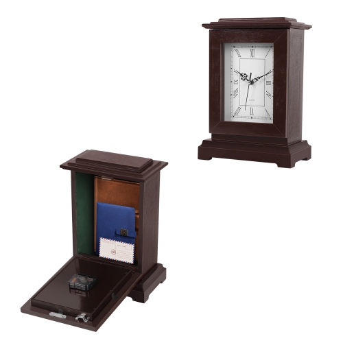 Classic Mahogany Desktop Clock with Hidden Storage Space