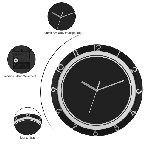 Modern Style 12-Inch Minimalist Black Plastic Wall Clock