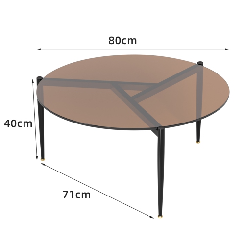 Modern Glass Coffee Table:Round Sofa Side Table Tempered Glass Top Decorative Center Table with Black Metal Legs Stand for Living Room Apartment