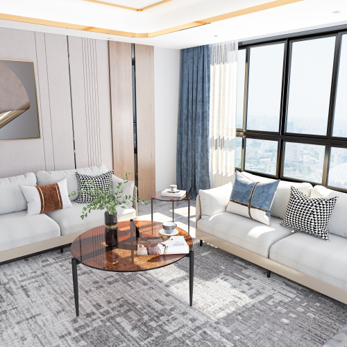 Modern Glass Coffee Table:Round Sofa Side Table Tempered Glass Top Decorative Center Table with Black Metal Legs Stand for Living Room Apartment