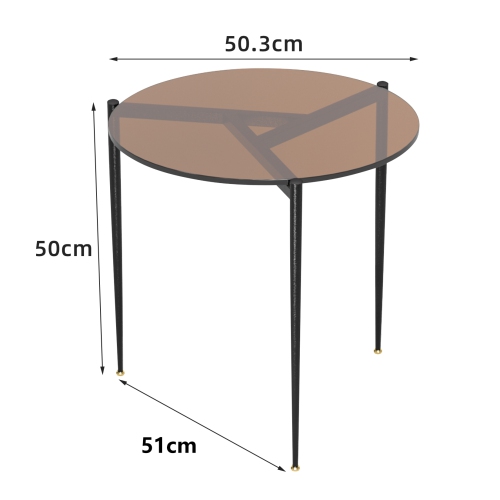 UNHO  Modern Glass Coffee Table:round Sofa Side Table Tempered Glass Top Decorative Center Table \w Metal Legs Stand for Living Room Apartment