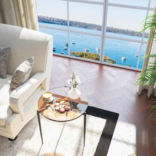 Modern Glass Coffee Table:Round Sofa Side Table Tempered Glass Top Decorative Center Table with Black Metal Legs Stand for Living Room Apartment