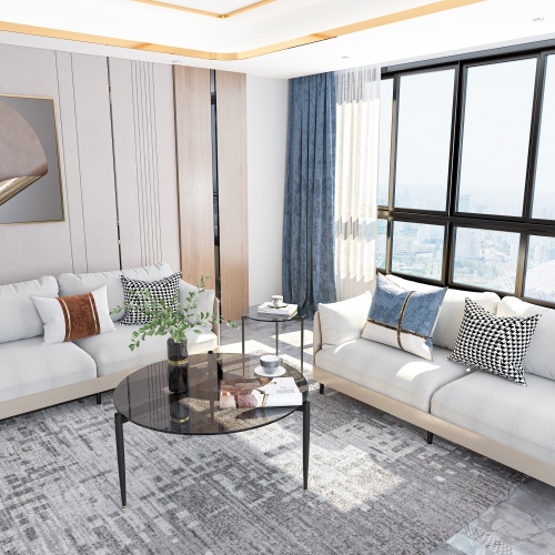 Modern Glass Coffee Table:Round Sofa Side Table Tempered Glass Top Decorative Center Table with Black Metal Legs Stand for Living Room Apartment