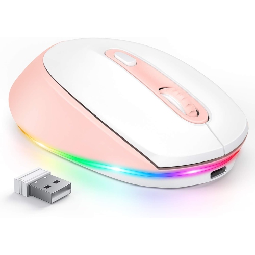 RISOPHY  Wireless Mouse, Rechargeable Light Up Mouse for Laptop, Small Cordless Mice \w Quiet Click Led Rainbow Lights for PC Computer Kids Chromebook