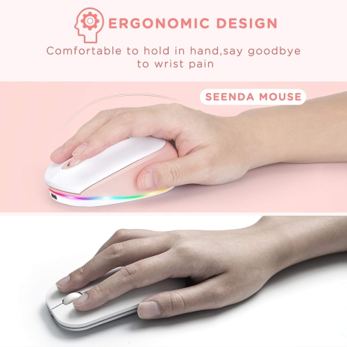 Wireless Mouse, Rechargeable Light Up Mouse for Laptop, Small Cordless Mice with Quiet Click LED Rainbow Lights for PC Computer Kids Chromebook