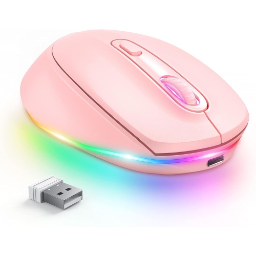 Wireless Mouse, Rechargeable Light Up Mouse for Laptop, Small Cordless Mice with Quiet Click LED Rainbow Lights for PC Computer Kids Chromebook