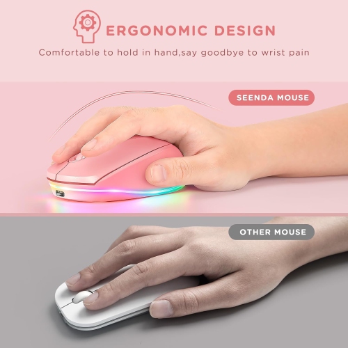 Wireless Mouse, Rechargeable Light Up Mouse for Laptop, Small Cordless Mice with Quiet Click LED Rainbow Lights for PC Computer Kids Chromebook