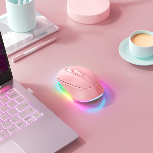 Wireless Mouse, Rechargeable Light Up Mouse for Laptop, Small Cordless Mice with Quiet Click LED Rainbow Lights for PC Computer Kids Chromebook