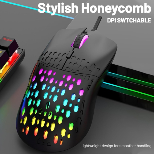 Gaming Mouse Wired, Lightweight RGB Gaming Mouse, 4 Adjustable DPI Up to 3600, 6 Programmable Buttons, Ergonomic Computer Mouse for