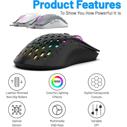 Gaming Mouse Wired, Lightweight RGB Gaming Mouse, 4 Adjustable DPI Up to 3600, 6 Programmable Buttons, Ergonomic Computer Mouse for