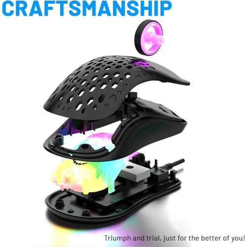 Gaming Mouse Wired, Lightweight RGB Gaming Mouse, 4 Adjustable DPI Up to 3600, 6 Programmable Buttons, Ergonomic Computer Mouse for