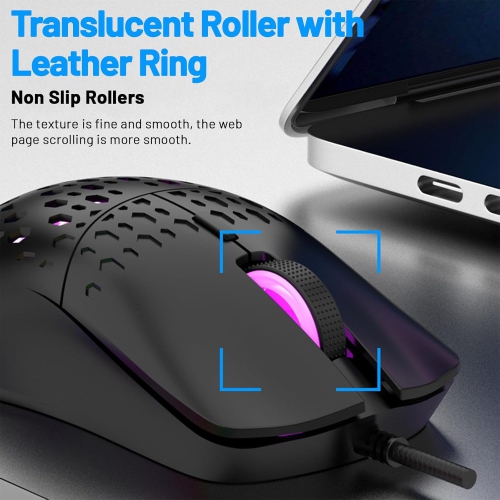 Gaming Mouse Wired, Lightweight RGB Gaming Mouse, 4 Adjustable DPI Up to 3600, 6 Programmable Buttons, Ergonomic Computer Mouse for