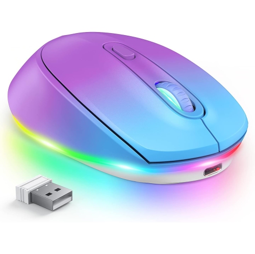 RISOPHY  Wireless Mouse, Rechargeable Light Up Mouse for Laptop, Small Cordless Mice \w Quiet Click Led Rainbow Lights for PC Computer Chromebook