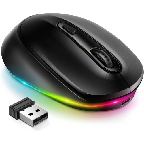 RISOPHY  Rechargeable Wireless Mouse -Light Up Mouse for Laptop, Small Cordless Mice \w Quiet Click & Led Lights for Kids' Chromebook, Windows, Mac PC