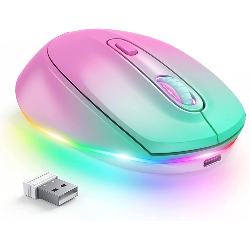 Wireless Mouse, Rechargeable Light Up Mouse for Laptop, Small Cordless Mice with Quiet Click LED Rainbow Lights for PC Computer Kids Chromebook