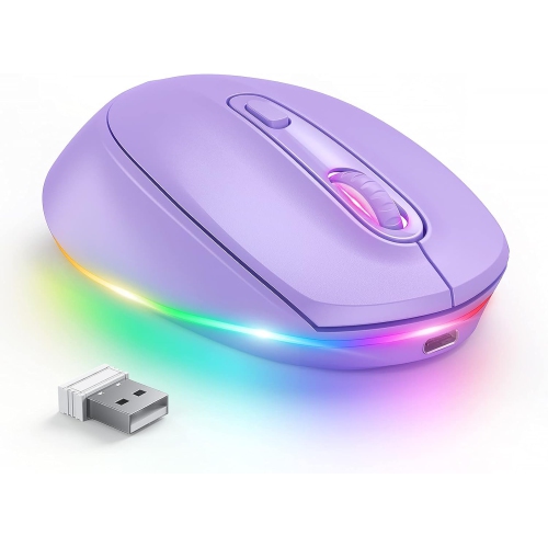 RISOPHY  Wireless Mouse, Rechargeable Light Up Mouse for Laptop, Small Cordless Mice \w Quiet Click Led Rainbow Lights for PC Computer Kids Chromebook