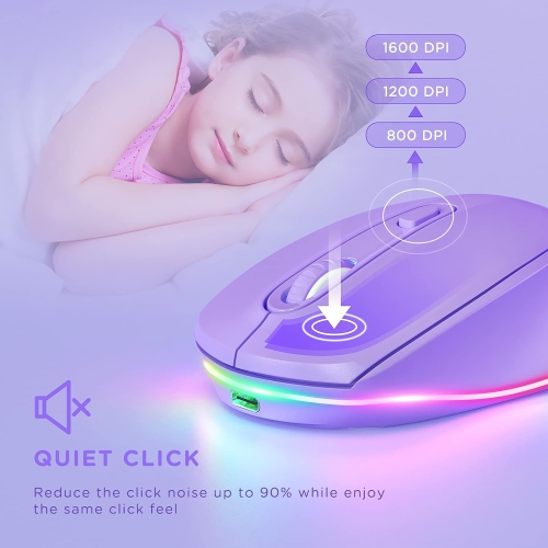 Wireless Mouse, Rechargeable Light Up Mouse for Laptop, Small Cordless Mice with Quiet Click LED Rainbow Lights for PC Computer Kids Chromebook
