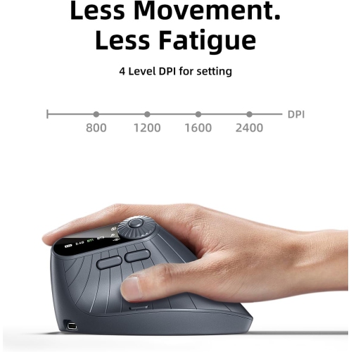 Ergonomic Vertical Mouse, Wireless Optical Bluetooth Mouse - Dual Mode Connectivity BT5.0+BT5.0+2.4GHz Up to 3 Devices, Adjustable DPI & 8 Function