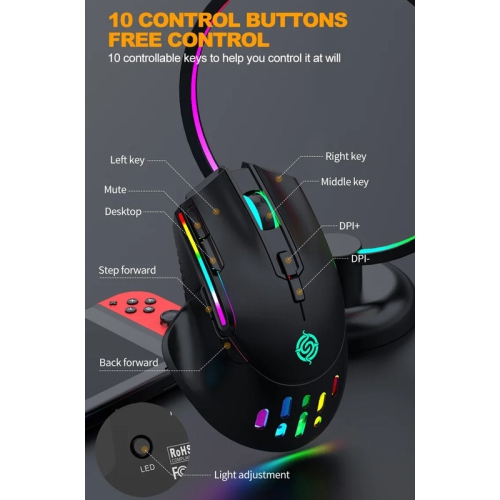 RGB Rechargeable Wireless Gaming Mouse Esports Colorful Desktop Computer Notebook Office Gaming Accesories Mouse(Black)