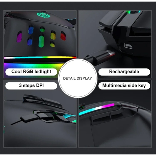 RGB Rechargeable Wireless Gaming Mouse Esports Colorful Desktop Computer Notebook Office Gaming Accesories Mouse(Black)
