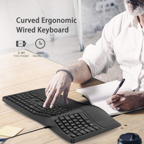 Curved Wired Keyboard, K9 Ergonomic Wired Keyboard, 110 Keys with Number Mute Keyboard for PC/Desktop/Laptop/Windows/PC Mac/Business Office
