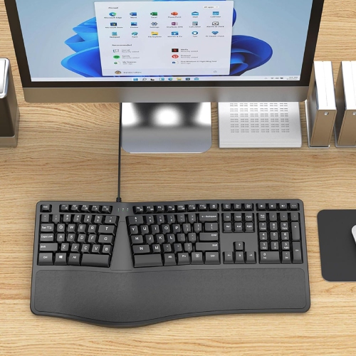 Curved Wired Keyboard, K9 Ergonomic Wired Keyboard, 110 Keys with Number Mute Keyboard for PC/Desktop/Laptop/Windows/PC Mac/Business Office