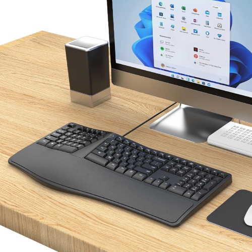 Curved Wired Keyboard, K9 Ergonomic Wired Keyboard, 110 Keys with Number Mute Keyboard for PC/Desktop/Laptop/Windows/PC Mac/Business Office