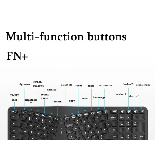 Backlit Wireless Ergonomic Keyboard Wireless Split Keyboard 2.4G Bluetooth Keyboard Set with Scissor Switch and Palm Rest