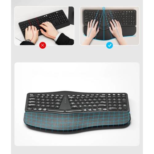 Backlit Wireless Ergonomic Keyboard Wireless Split Keyboard 2.4G Bluetooth Keyboard Set with Scissor Switch and Palm Rest