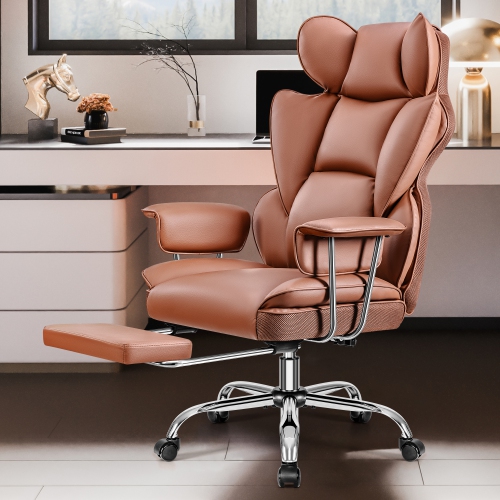 Coolhut – Chaise de bureau, fauteuil de direction avec repose-pieds, magnifique fauteuil d'ordinateur en similicuir PU, fauteuil ergonomique