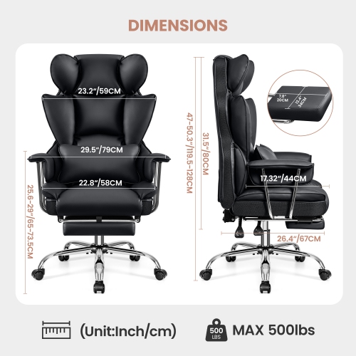 Coolhut Office Chair, Big & Tall Executive Office Chair with Footrest, Beautiful PU Leather Computer Chair, Ergonomic Reclining Chair High Back with