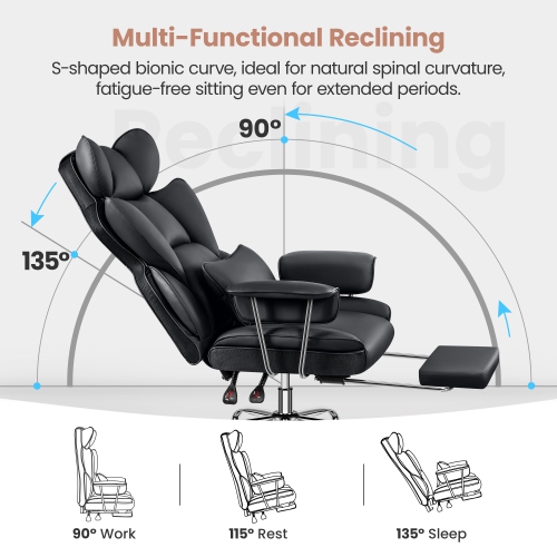 Coolhut Office Chair, Big & Tall Executive Office Chair with Footrest, Beautiful PU Leather Computer Chair, Ergonomic Reclining Chair High Back with