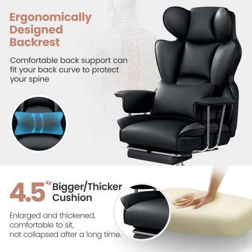 Coolhut Office Chair, Big & Tall Executive Office Chair with Footrest, Beautiful PU Leather Computer Chair, Ergonomic Reclining Chair High Back with