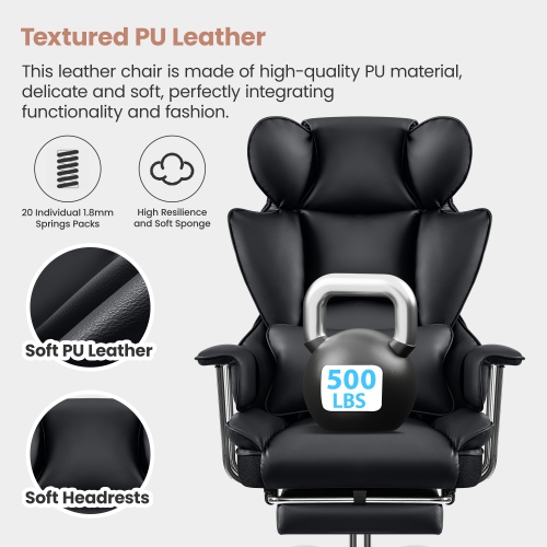 Coolhut Office Chair, Big & Tall Executive Office Chair with Footrest, Beautiful PU Leather Computer Chair, Ergonomic Reclining Chair High Back with